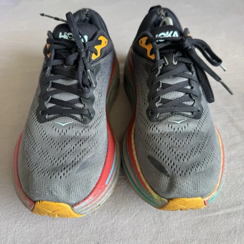 Size 10D - Hoka One One HOKA Bondi 8 Anthracite Blue Red 1123202 ACTL